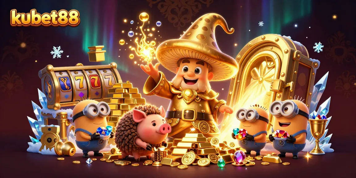 Engage in kubet88 slot action with a whimsical wizard and magical treasures gleaming.