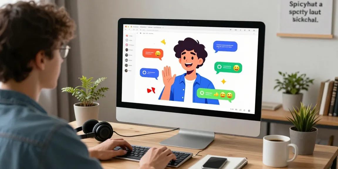 Engaging spicychat AI chatbot interaction in a cozy home office environment.