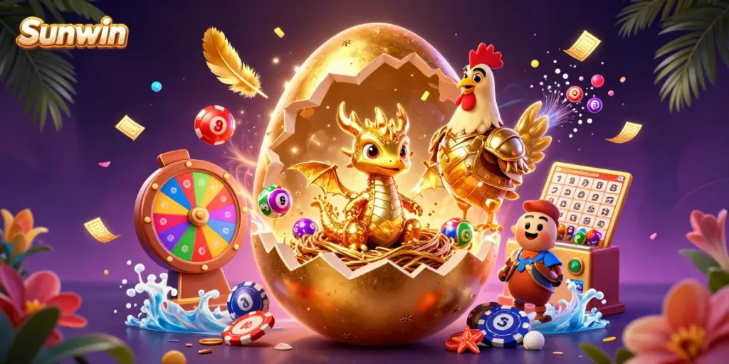 Experience the excitement with Sunwin as golden dragon and poker chips create a dynamic casino scene.