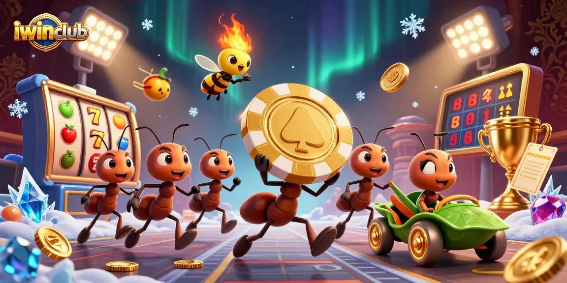 Experience excitement at iwinclub with a heist theme featuring animated ants, a firefly lookout, and golden gaming elements