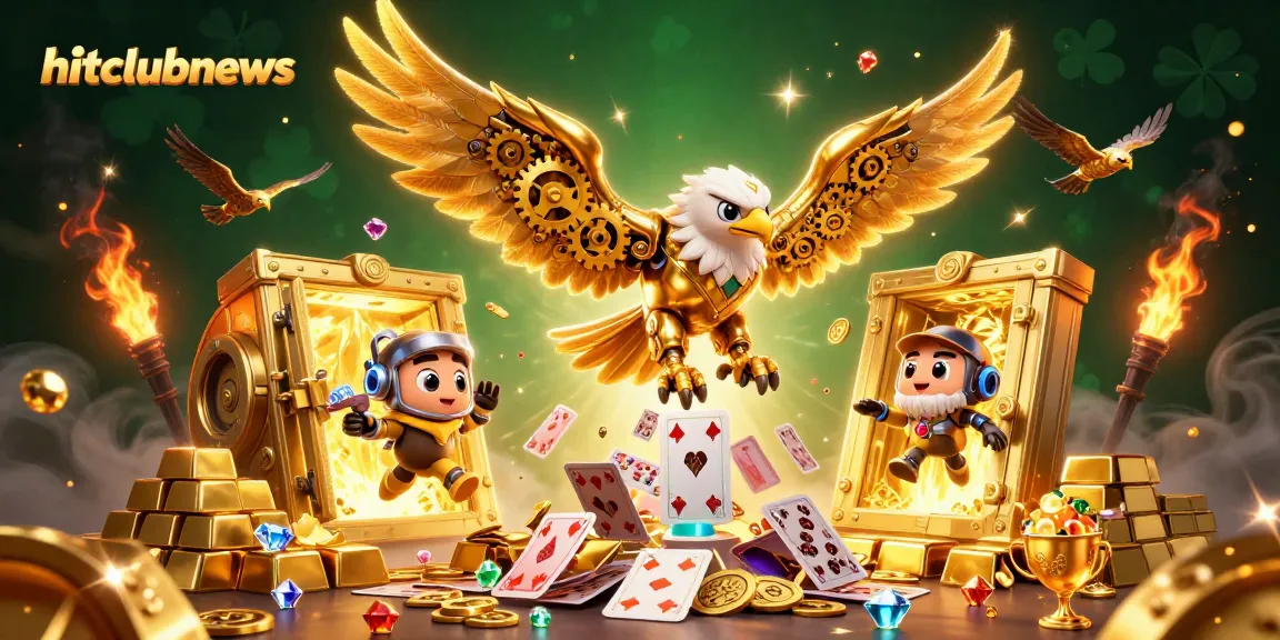 Engage with hitclubnews and dive into thrilling casino adventures featuring a golden eagle amidst treasures.