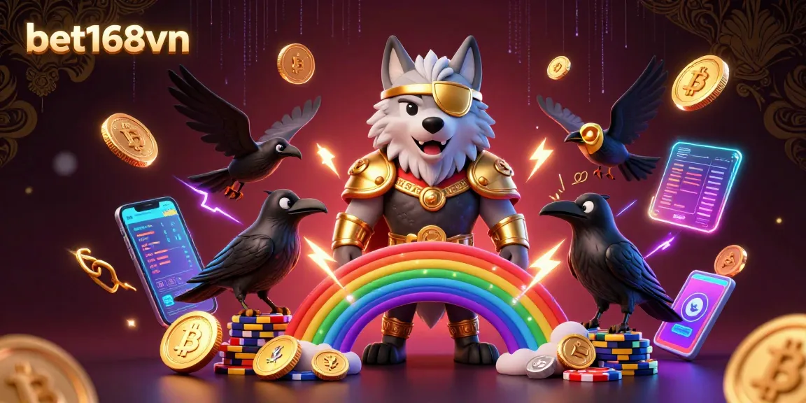 Experience the thrill of betting on bet168vn with Norse mythology characters and cryptocurrency elements.