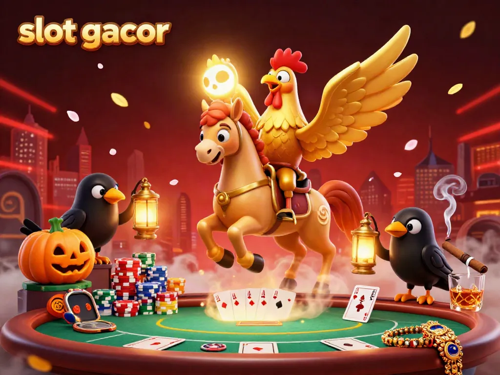 Experience slot gacor action with a golden rooster headless horseman and vibrant casino elements.