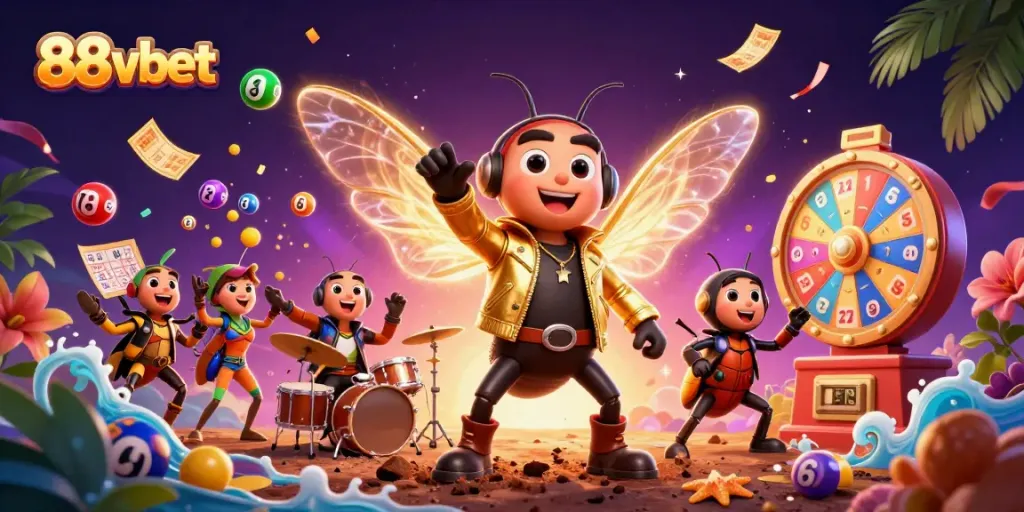 Engage with 88vbet in a vibrant dynamic casino scene featuring lottery balls and a lively performance.