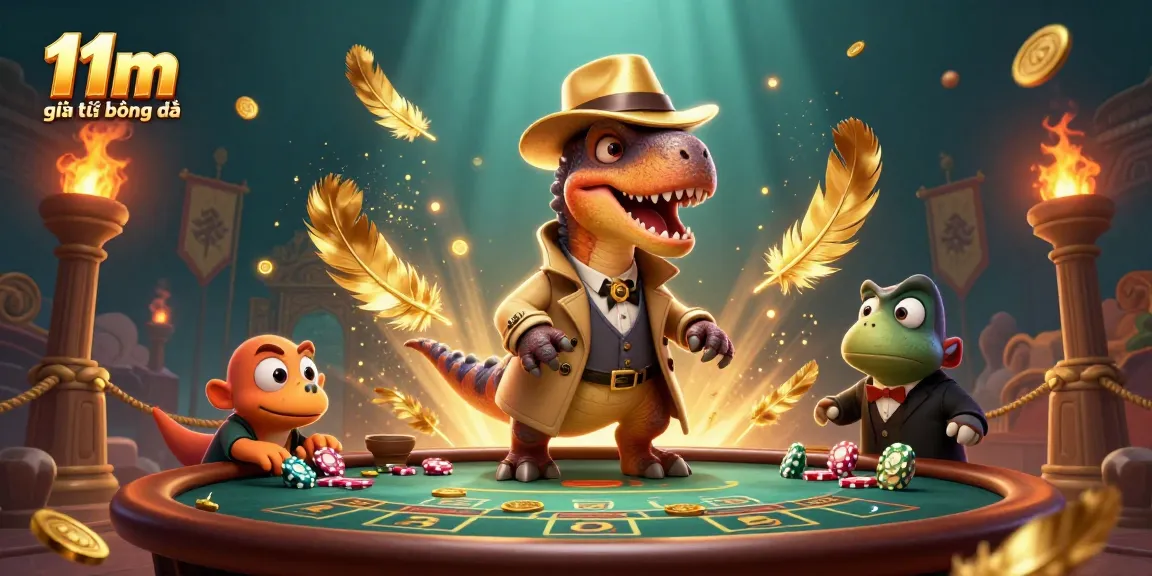 Engage with 11m giải trí bóng đá through dynamic casino-themed illustration showcasing gambling excitement.