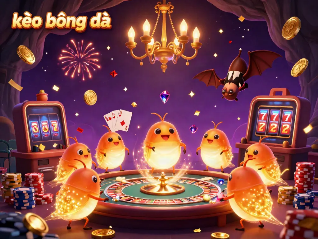 Engaging kèo bóng đá scene filled with glowing characters and casino excitement.