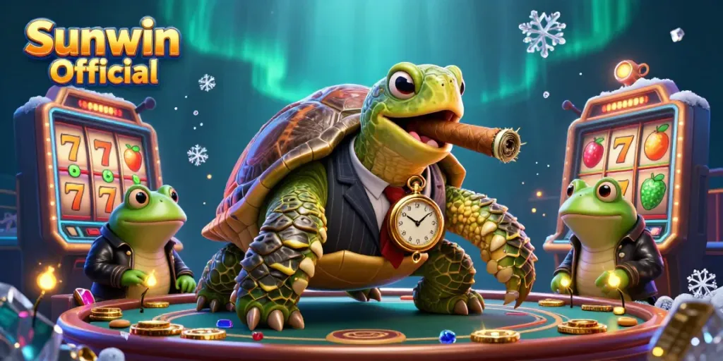 Bet big and win with Sunwin Official in this thrilling 3D casino adventure featuring a turtle in a suit!