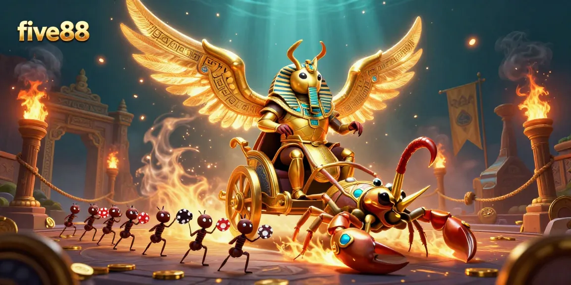Experience exciting gameplay at five88 with a vibrant scene of a colossal golden scarab beetle in an underwater casino.