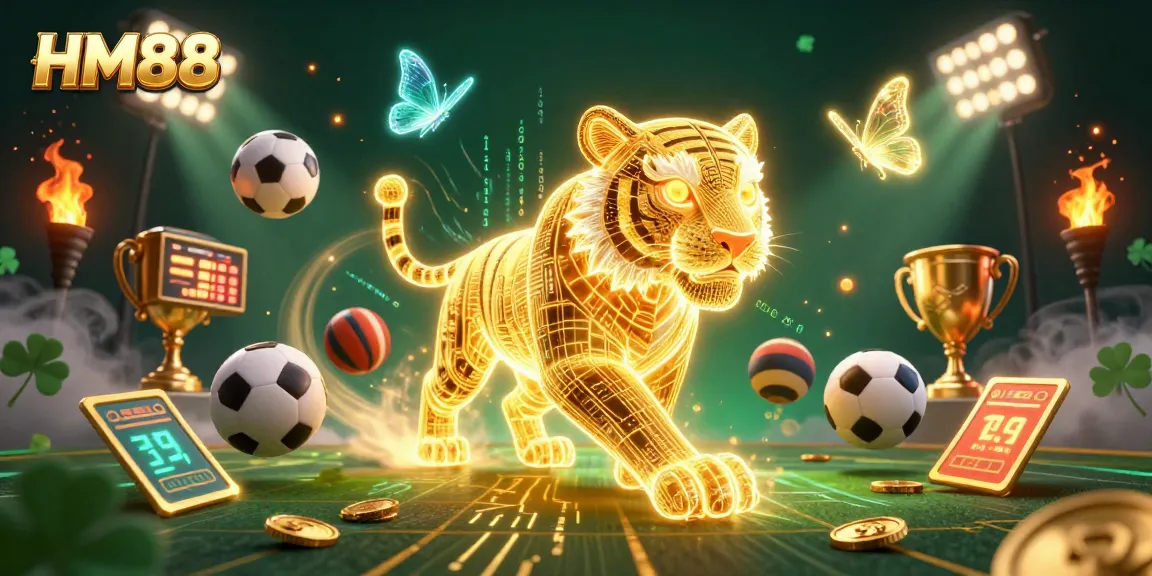 Experience thrilling gameplay at HM88 with a neon-wireframe tiger prowling a digital casino.
