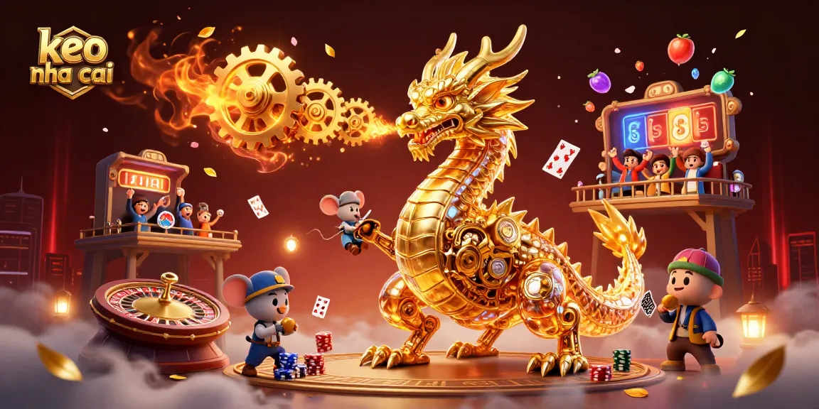 Engage with keo nha cai as a vibrant dragon unleashes golden tokens in a dynamic online gambling arena.