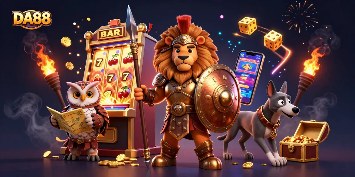 Experience the thrill of DA88 with a vibrant casino scene featuring heroic characters and jackpot elements.