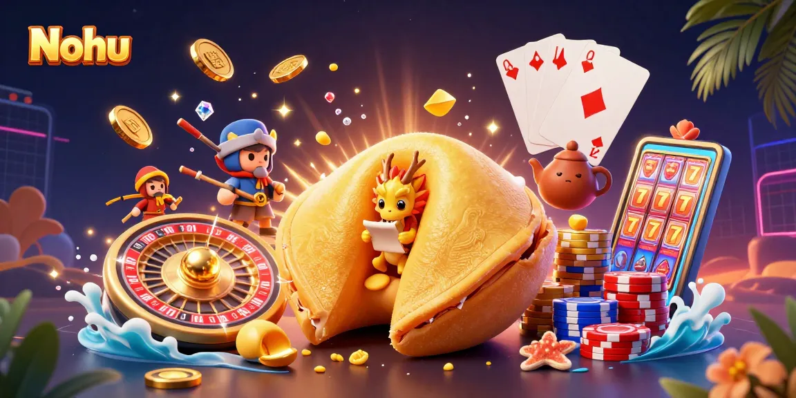 Nohu players win big with festive slot adventures in a vibrant, dynamic 3D casino scene.