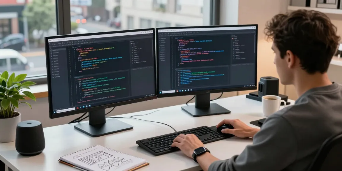 Software engineer coding on instant indexing processes in a modern workspace.