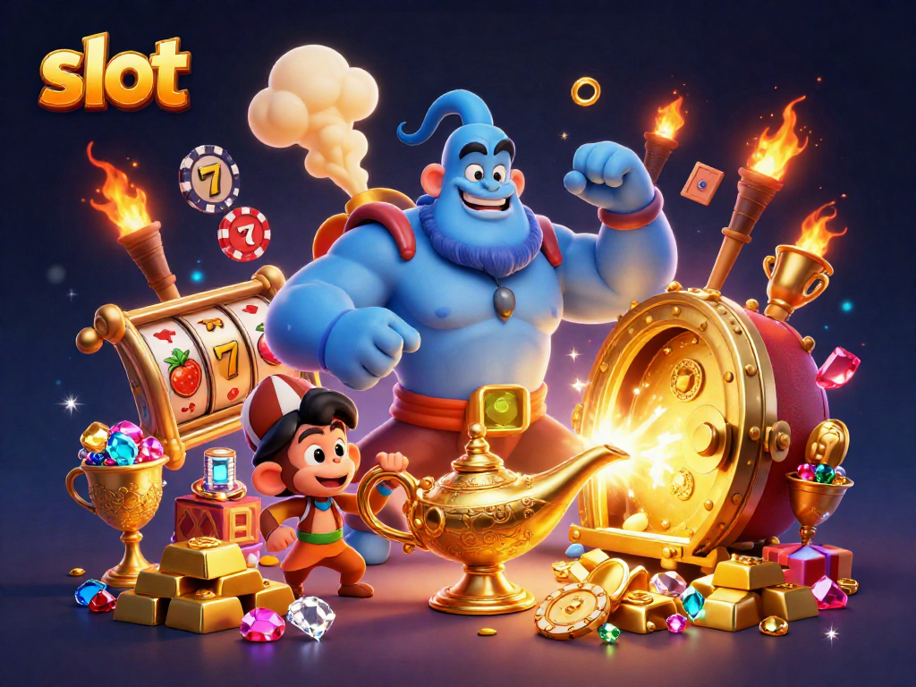 Engage with the slot excitement as the genie emerges, symbolizing jackpot dreams and treasure galore.