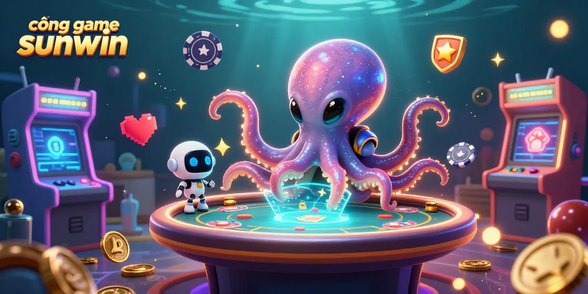 Engage in fun with cổng game sunwin, featuring an alien octopus at a holographic poker table.