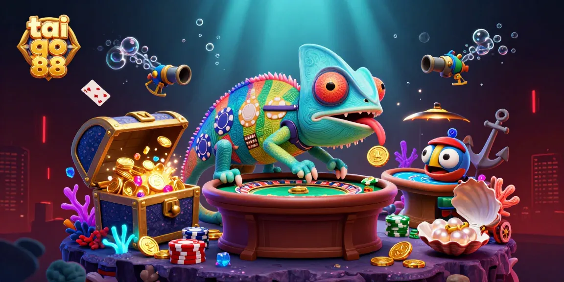 Win big at tai go 88 with an engaging chameleon casino owner and vibrant game elements.