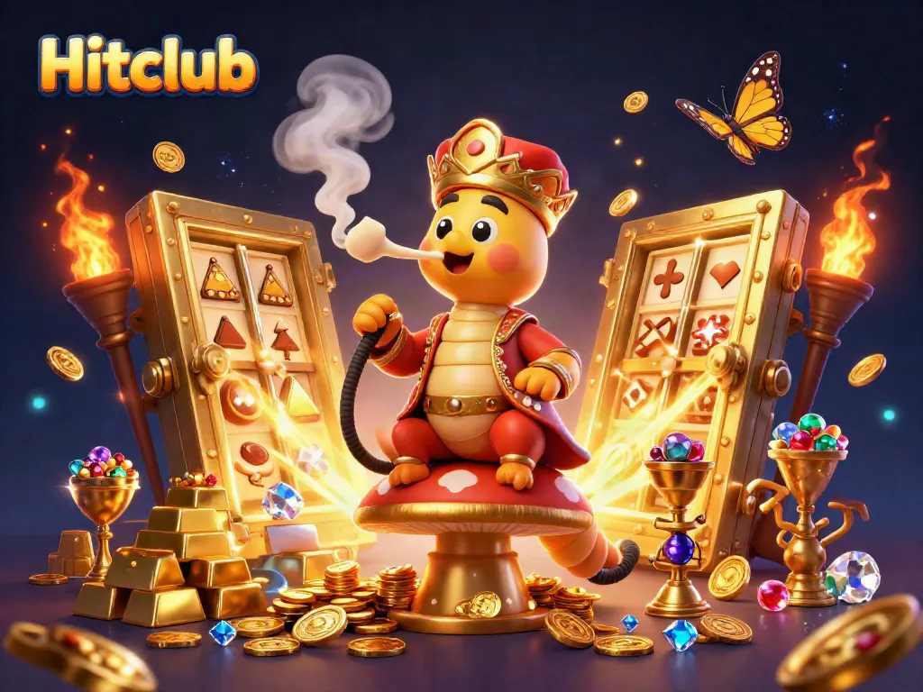 Experience Hitclub's thrilling slot adventure with treasures, golden coins, and vibrant gems.