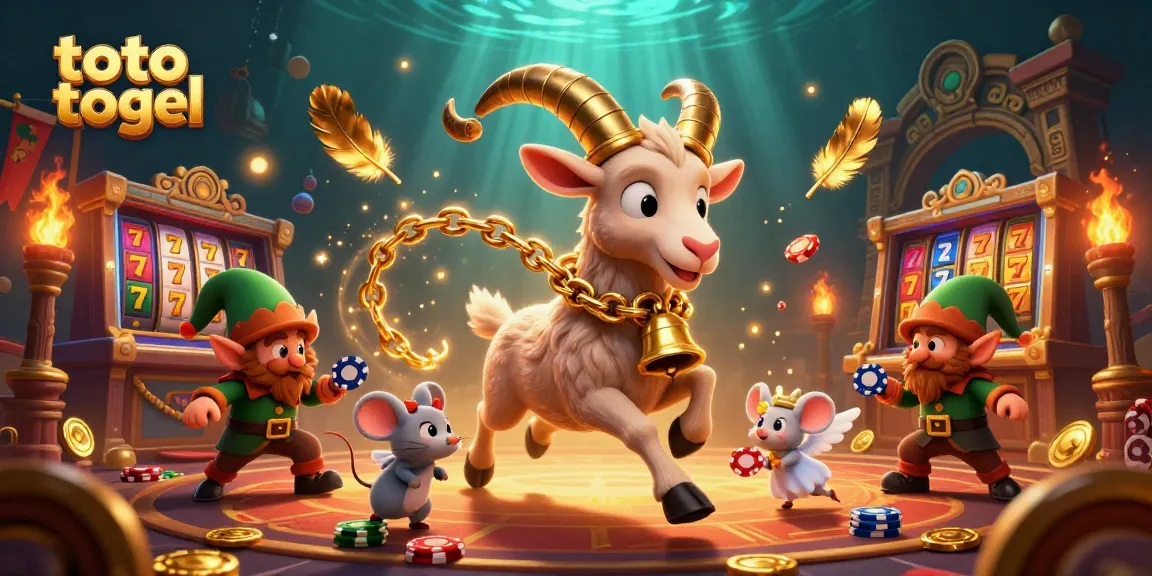 Engage in the thrill of toto togel gaming amidst a dynamic casino scene with playful characters and exciting elements.