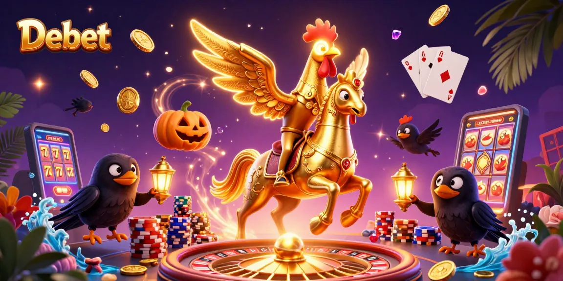Experience the excitement of Debet with vibrant casino visuals and dynamic golden elements