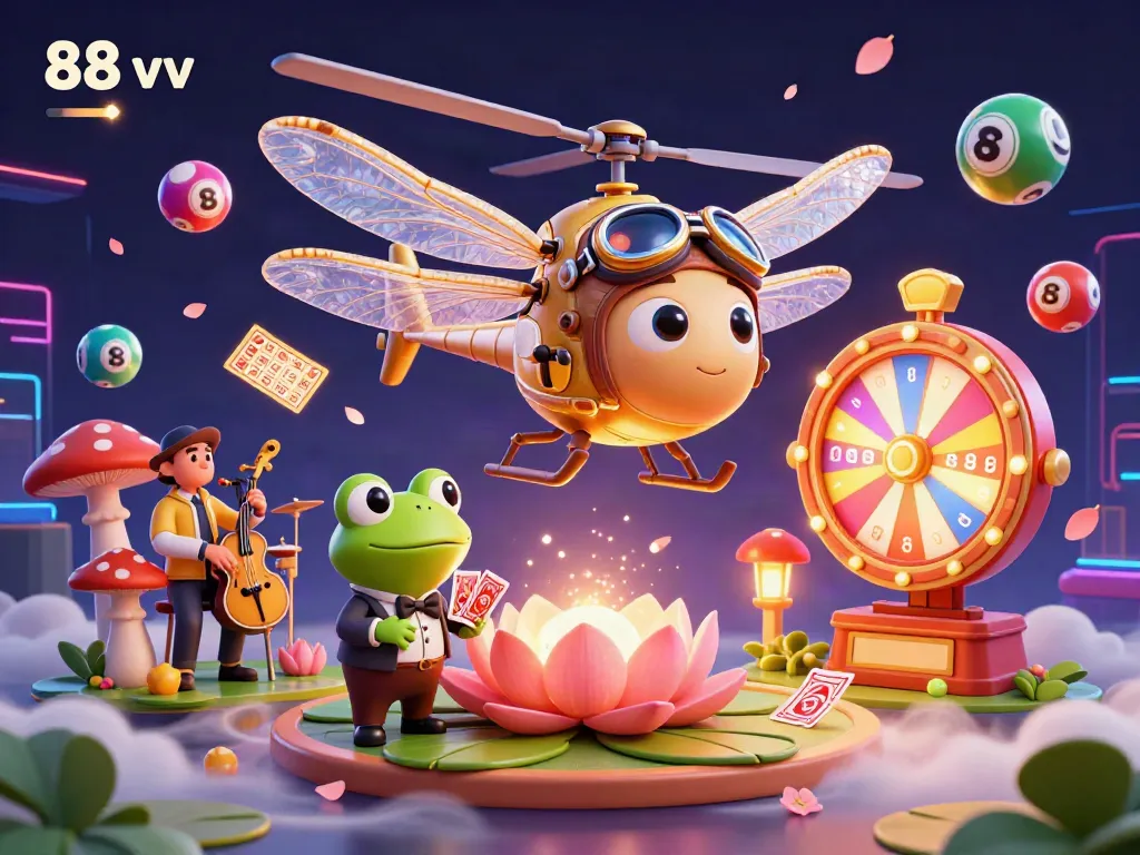 Experience the excitement of the 88 vv casino with vibrant characters and dynamic lottery elements.