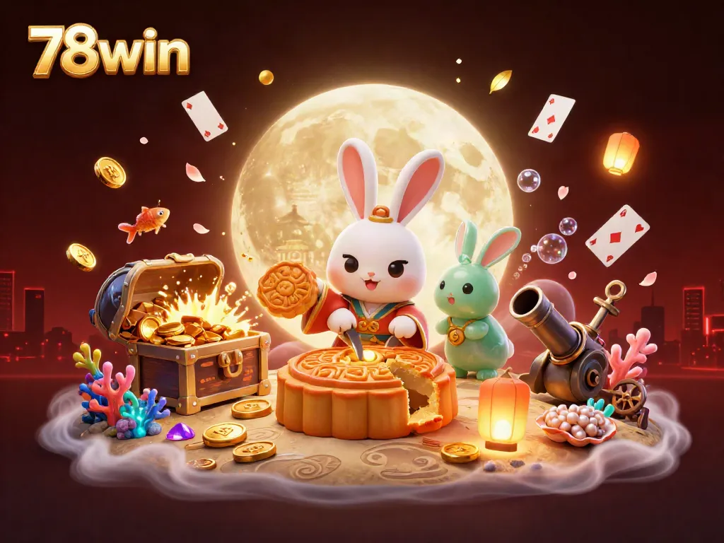 Experience exciting gambling at 78win with a captivating scene featuring lunar rabbits and poker chips.