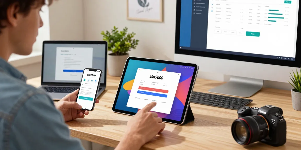 Engaging with Slot7000 app in a modern workspace, showcasing ease of access and user-friendly features.