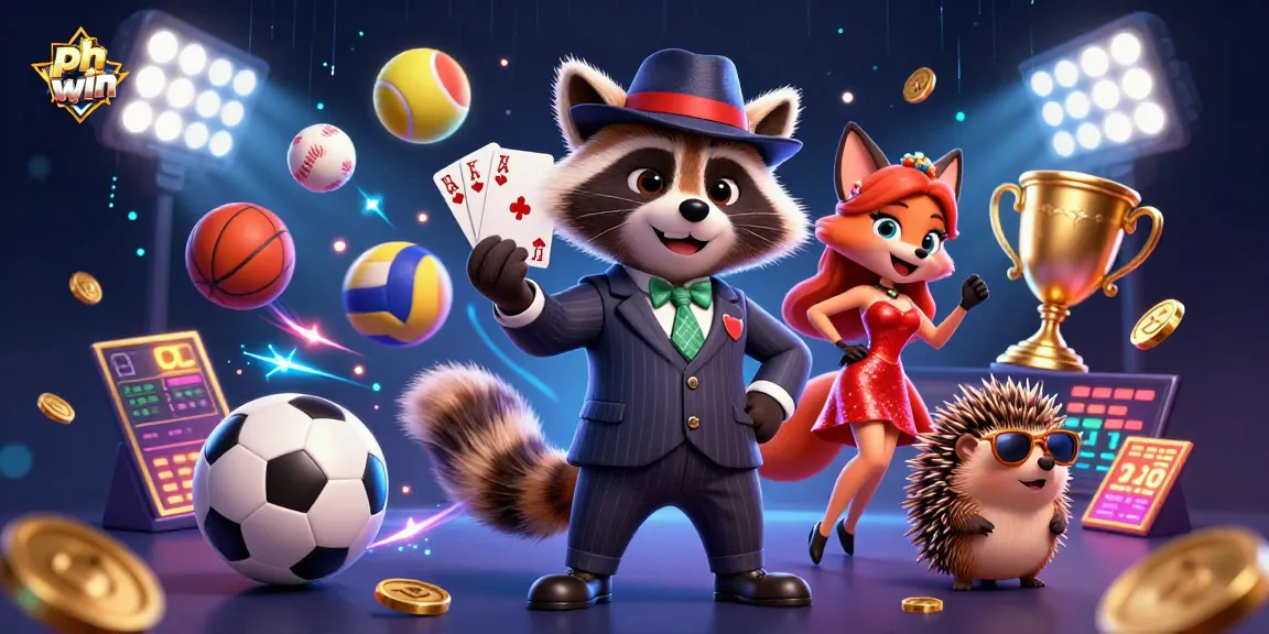 Experience thrilling gameplay with ph win featuring a suave raccoon and charming characters in a dynamic casino scene