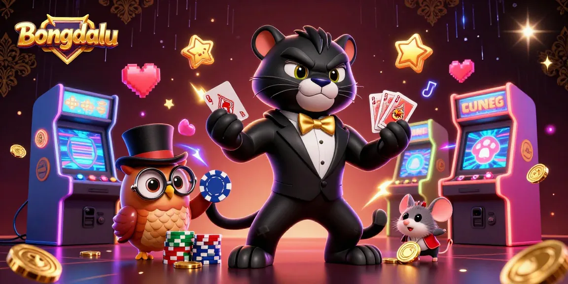 Bongdalu's panther dealer engages with chips and cards in a vibrant casino atmosphere.