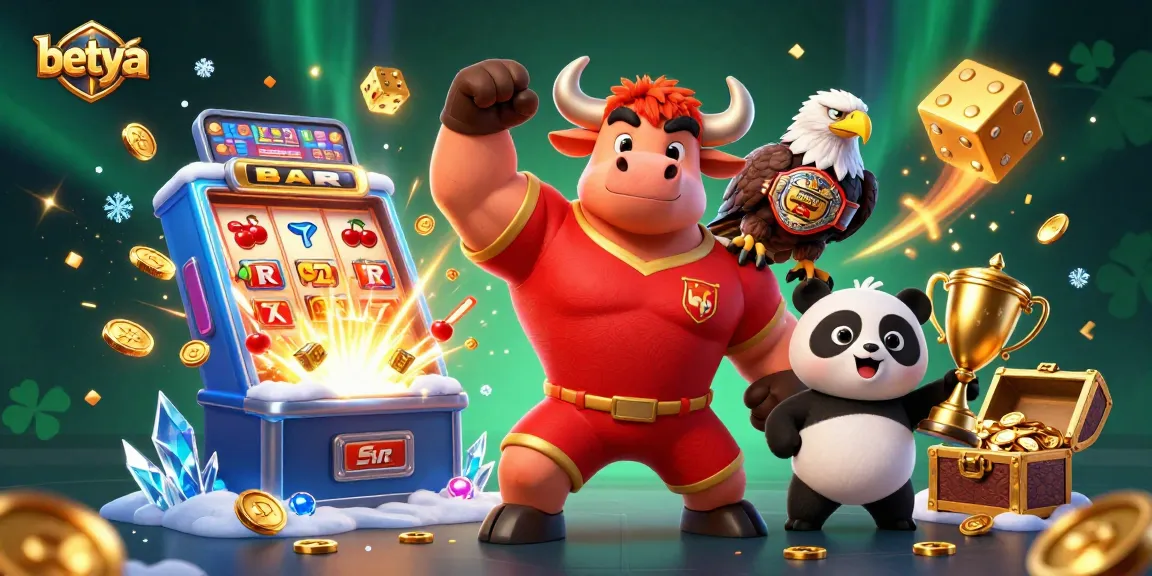 Experience big wins at betya with a vibrant 3D scene featuring cartoon characters celebrating casino gaming.
