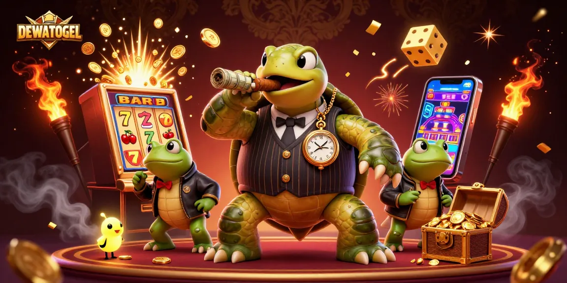 Engage with DEWATOGEL's casino experience featuring vibrant 3D characters and slot machine excitement.