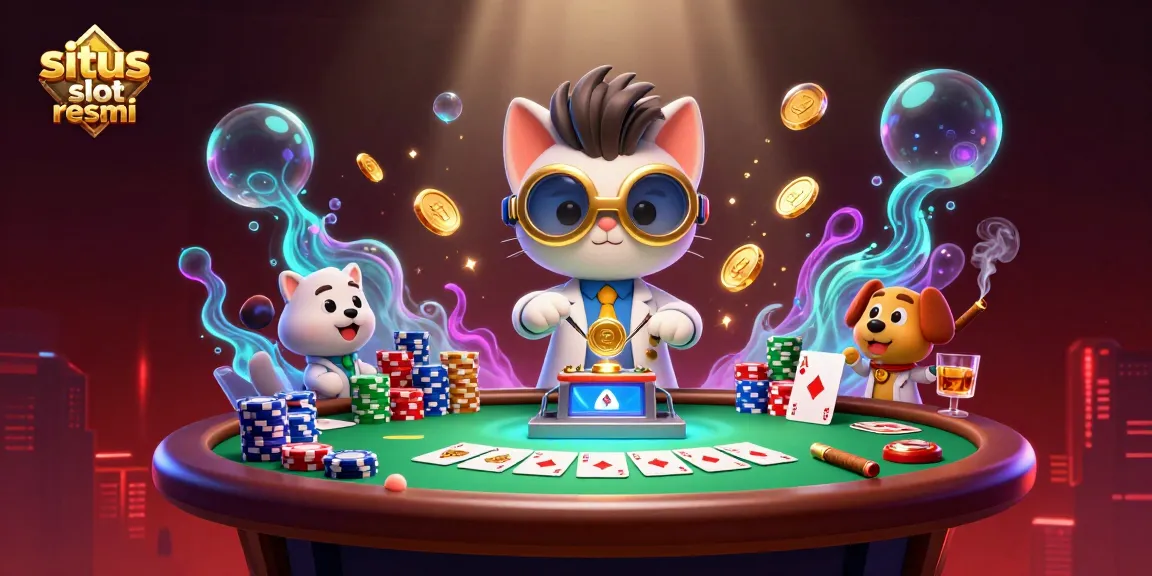 Engage with situs slot resmi showcasing thrilling casino action featuring poker elements and vibrant 3D characters.