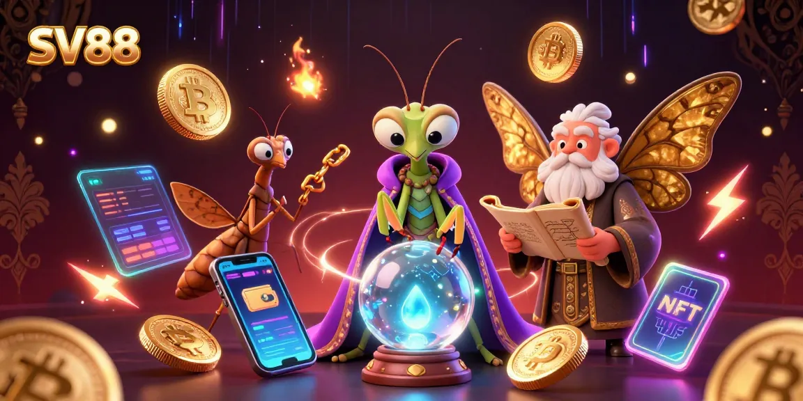 Bet on SV88’s vibrant future with our 3D cartoon illustration of a fortune teller and wise moth.