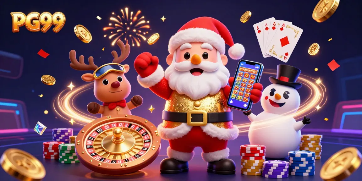 Experience vibrant gaming with PG99 as Santa and friends share jackpot wins in a festive casino.