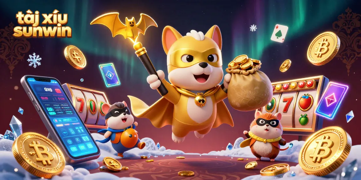 Experience the thrilling action of tài xỉu sunwin with a superhero dog flying amidst dazzling casino elements.