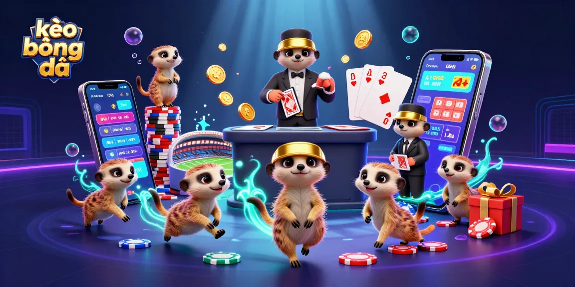 Engage with kèo bóng đá in a vibrant meerkat-led sports betting scene with dynamic gaming elements.