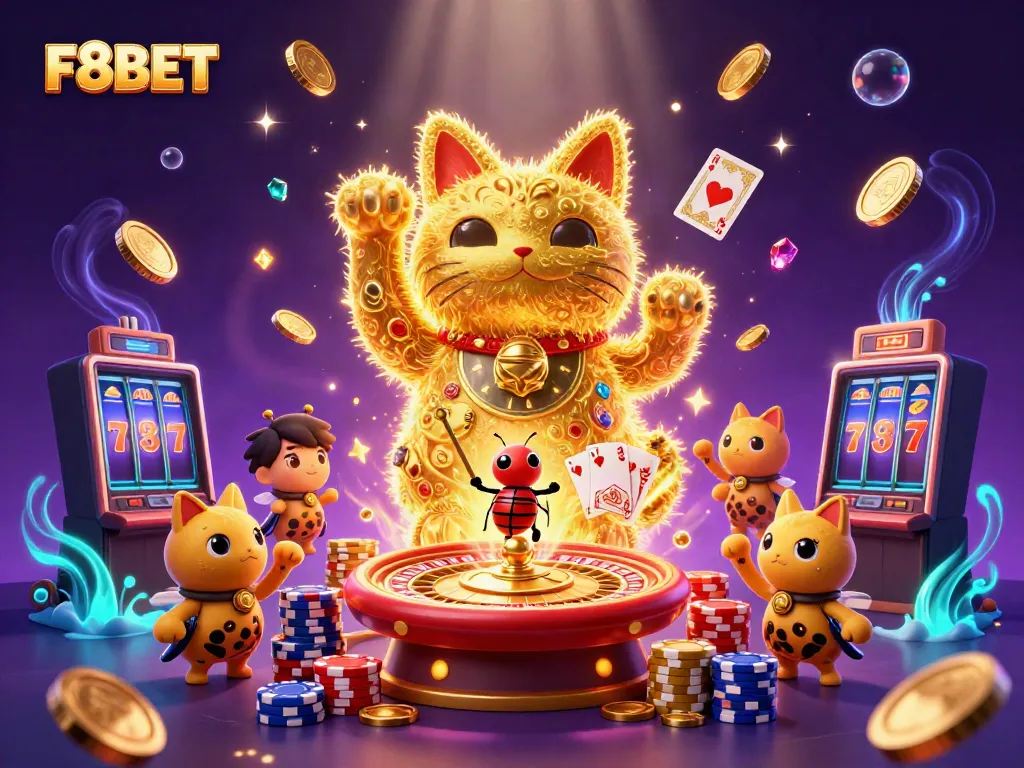 Experience thrilling gameplay with F8BET's vibrant illustration showcasing a magical casino scene.
