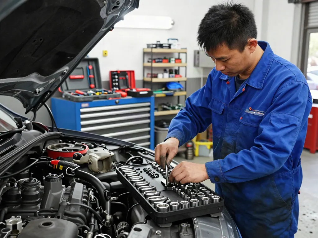Koken tools UK displayed in a professional automotive workshop with a mechanic using a socket set