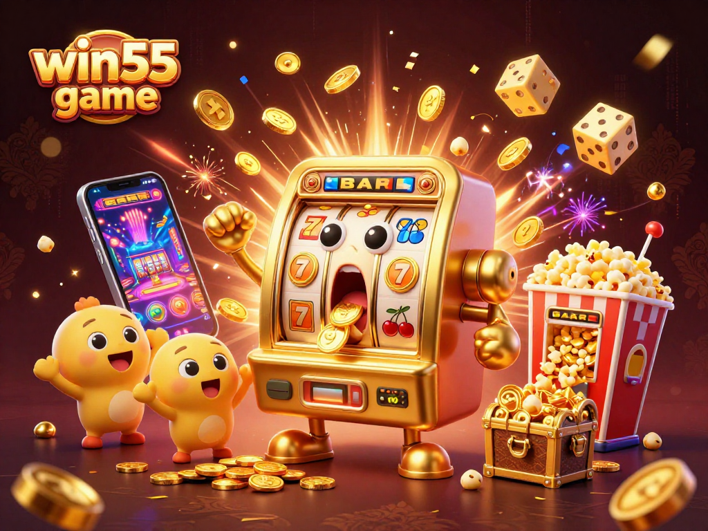 Experience the thrill of the win55 game as golden slot machines celebrate a jackpot explosion!