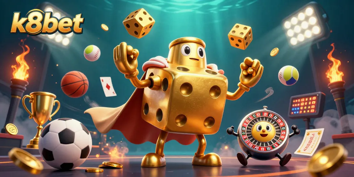 K8bet offers an exciting gaming experience with vibrant elements and captivating characters in a playfully rich casino setting.