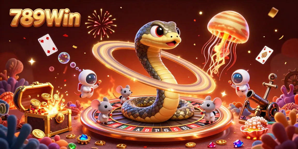Experience the thrill of 789Win with vibrant astronaut mice betting on a cosmic roulette wheel, amidst casino treasures.
