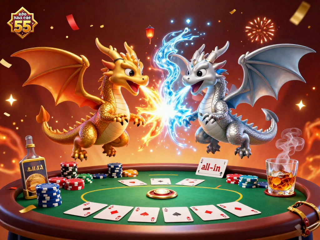 Experience the thrilling world of kèo nhà cái 55 with poker dual dragons and vibrant casino elements.