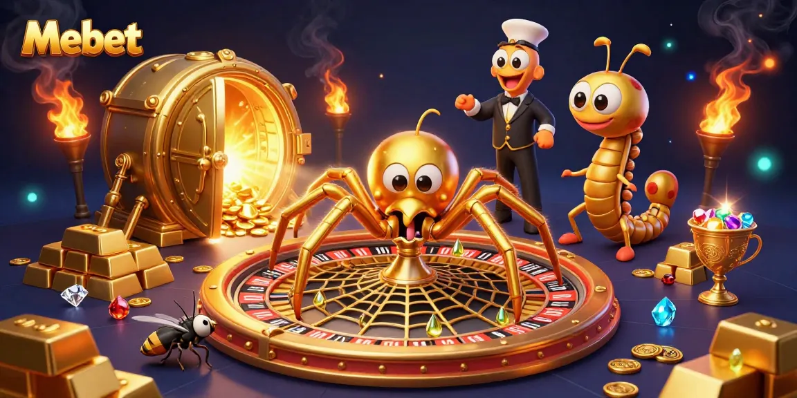 Mebet spider spins a roulette wheel web as the fly bets nervously amid golden treasures.