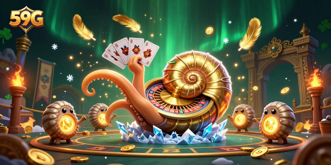 Experience thrilling gameplay at 59G with a vibrant 3D casino illustration featuring a giant nautilus roulette.