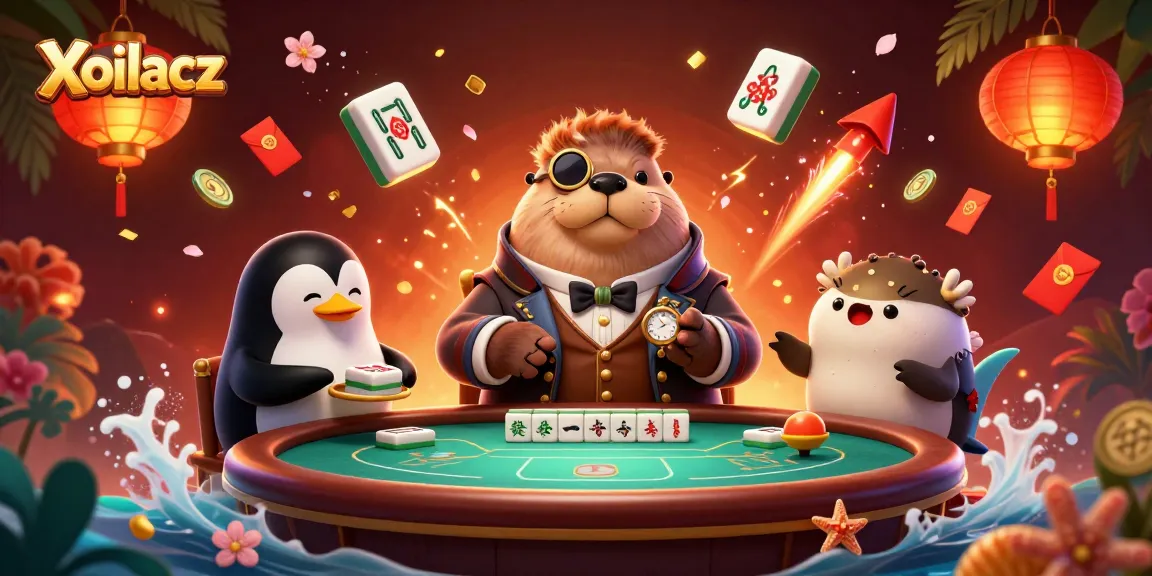 Xoilacz players bluffing at an underwater poker table amidst festive gambling elements.