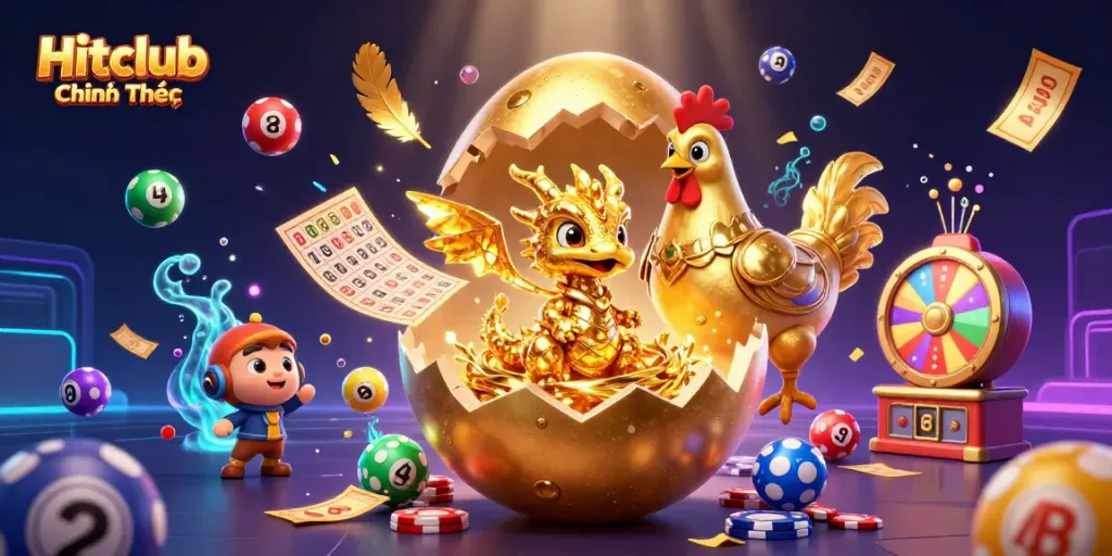 Experience thrilling gameplay at Hitclub Chính Thức with a vibrant display of golden elements and lottery excitement.