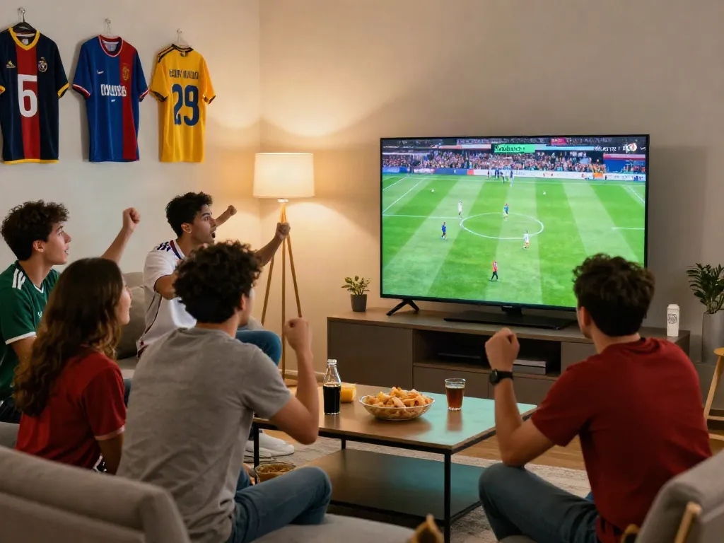 Excited fans enjoying a live soccer match streaming on Xoilactv.