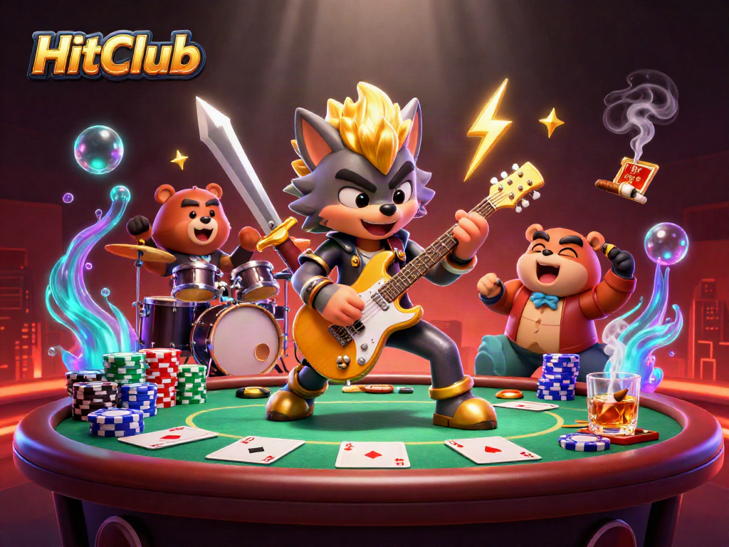 Experience the thrilling action of HitClub with vibrant casino elements and dynamic characters.