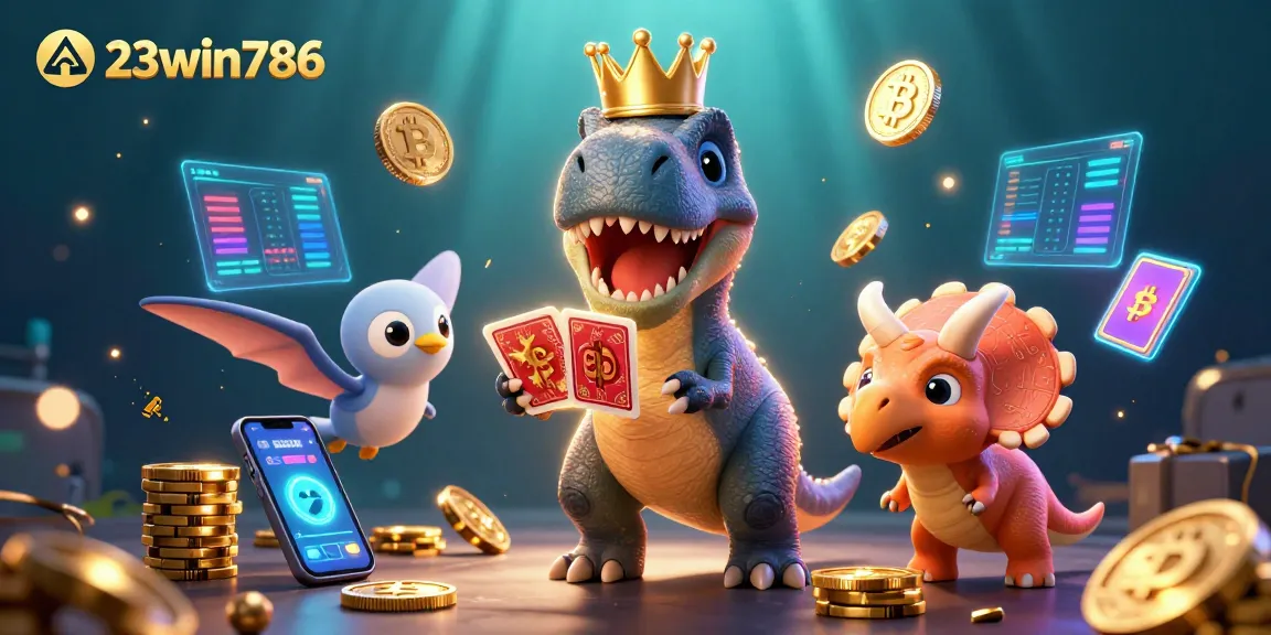 Experience exhilarating gameplay at 23win786 with a vibrant 3D casino art featuring characters and crypto elements.