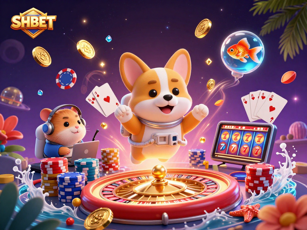 SHBET engages players in a vibrant casino atmosphere featuring animated characters and dynamic game elements.