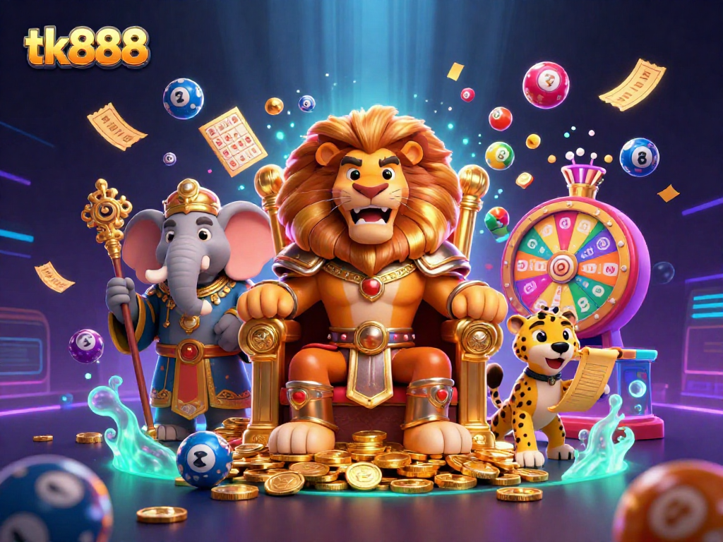 Engage in thrilling lottery excitement with tk888's vibrant casino scene featuring colorful elements.